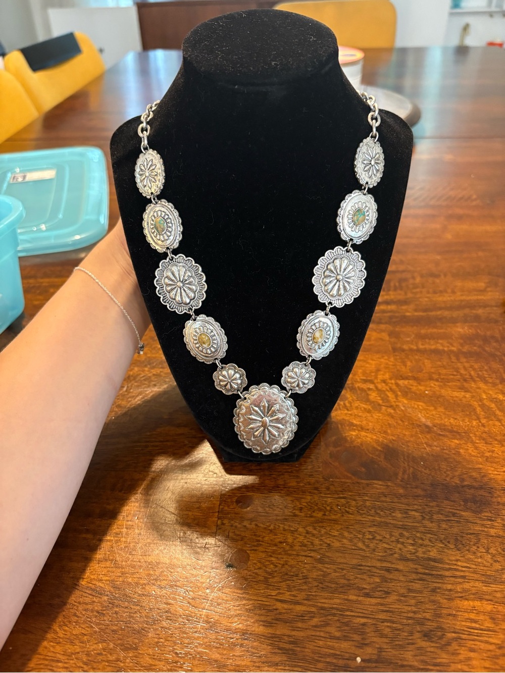 Shyanne Silver-Tone Floral Concho Necklace with stone
